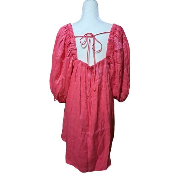 Free People Mara Mini Dress Women's Shimmering Boho Tunic Pink Balloon Sleeves M - Picture 6 of 9